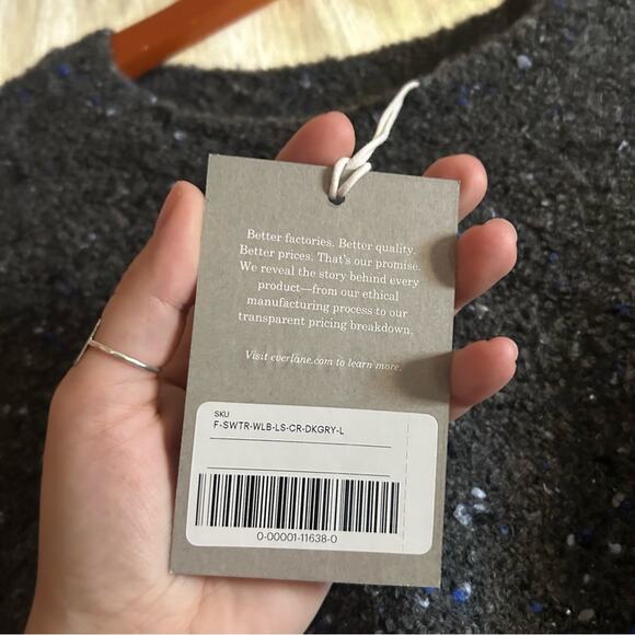 Everlane The Confetti Crew Charcoal Gray Blue Merino Wool Sweater Size L - Picture 3 of 6